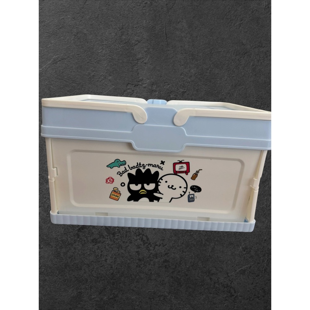 Sanrio Bad Badtz-Maru Collapsible Storage Bin with Lid Blue White Folding Crate